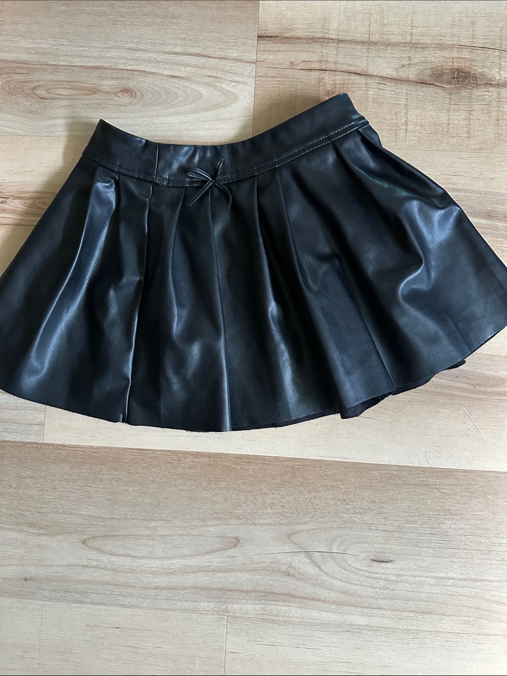 Black Faux Leather Pleated Skirt